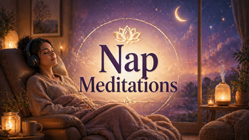 A woman resting in a chair beneath a crescent moon, Nap Meditations collection artwork